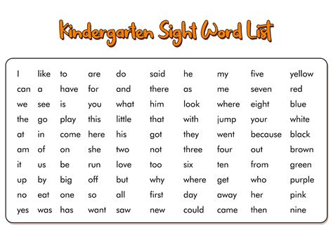 100 Kindergarten Sight Words List Printable Printable Templates