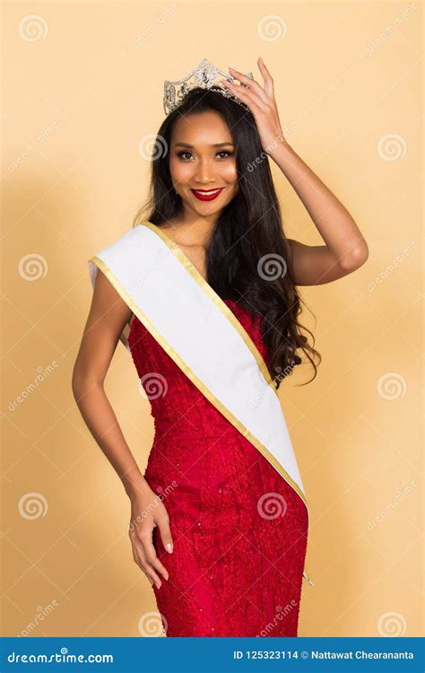 Miss Beauty Pageant Queen Contest In Asian Gown Stock Photo Image Of
