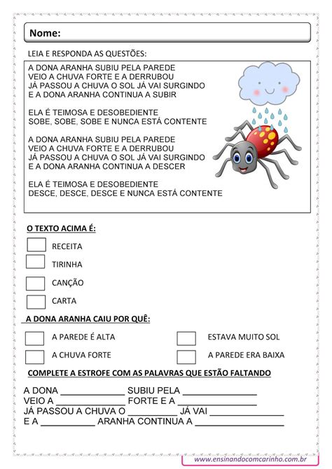 Texto Informativo Sobre Aranhas Para Educação Infantil Texto Exemplo