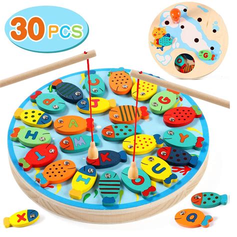 Buy Lewo 2 In 1 Fishing Game 30 Pcs Wooden Magnetic Alphabet Letter