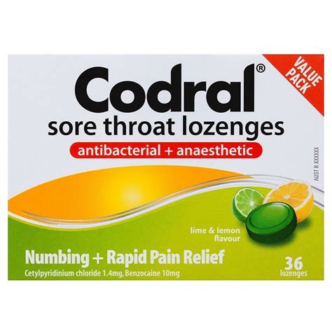 Codral Sore Throat Lime And Lemon Lozenges 36 Children Over 6 Years