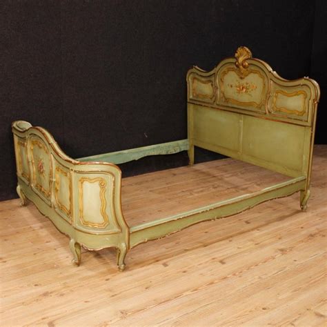 Mattress thickness and base height are not uniform and differ depending on model and manufacturer. 20th Century Painted and Giltwood Italian Double Bed, 1960 For Sale at 1stdibs
