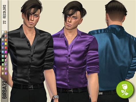 Birba32s Silk Shirt For Man Satin Shirt Men Sims 4 Silk Shirt