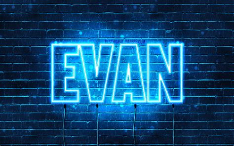 Evan With Names Horizontal Text Evan Name Blue Neon Lights With