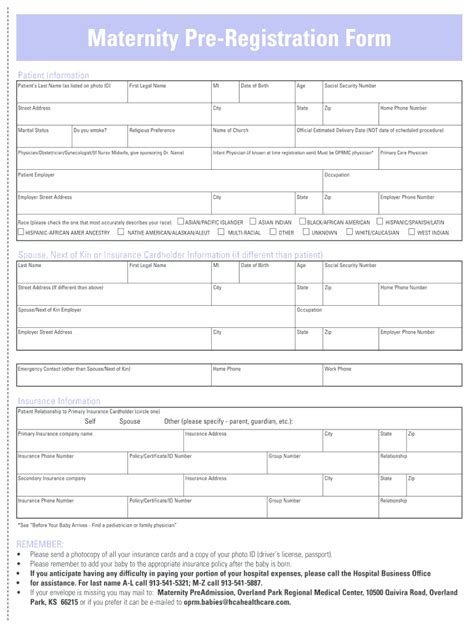 Maternity Pre Registration Form Fill And Sign Printable Template