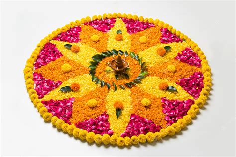 Premium Photo Flower Rangoli For Diwali Or Pongal Made Using Marigold