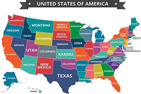 Multi Colored Map Of The United States Usa Classroom