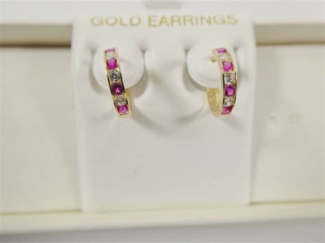 REAL 10K SOLID YELLOW GOLD 13MM PRONG SETTING HUGGIE HOOP EARRING EBay