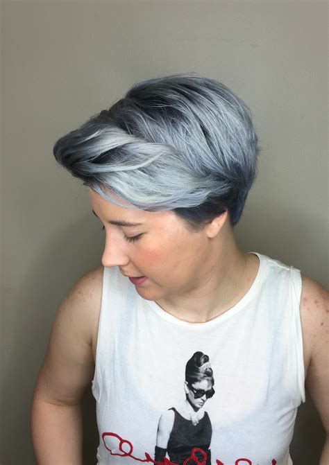 Stunning Silver And Blue Pixie Cut