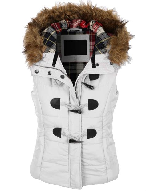 Le3no Womens Classic Toggle Padded Puffer Jacket Vest With Faux Fur