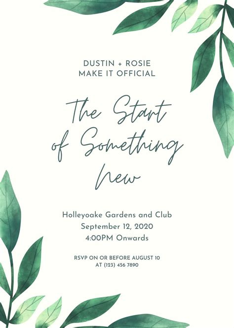 Green Script Leaves Rustic Floral Wedding Invitation Templates By Canva