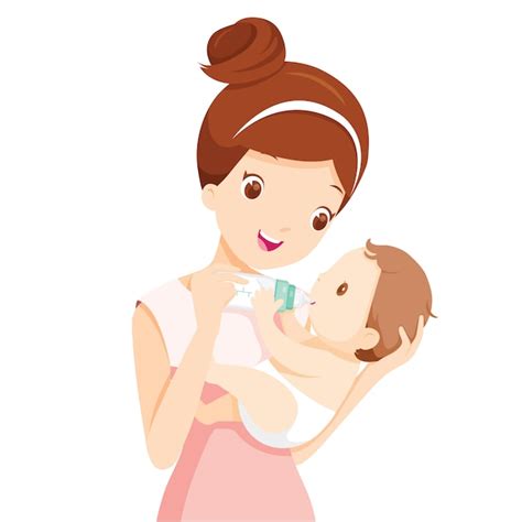 Premium Vector Mother Feeding Baby With Milk In Baby Bottle