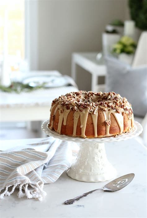 Classic sponge bundt cake recipe, using the batter fill the bundt cake pan and also make 1 cupcake. Caramel Pecan Bundt Cake - Satori Design for Living