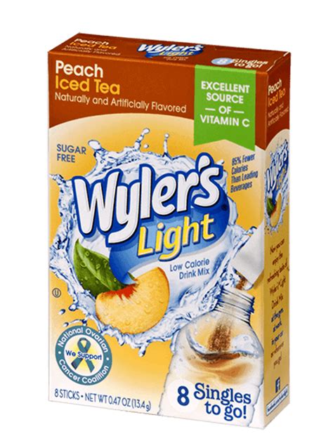 Wylers Light Drink Mix Singles 8 Pack Peach Iced Tea Usa Candy