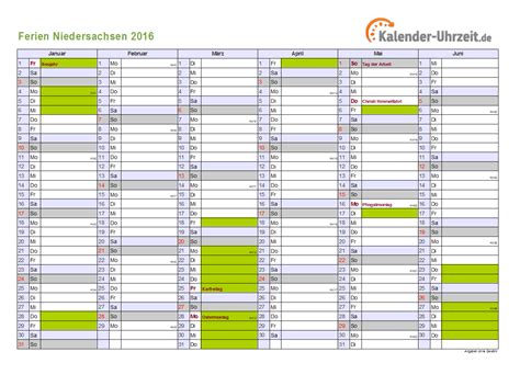 Hier können sie unsere kostenlosen kalender 2021 mit gesetzlichen feiertagen und kalenderwochen herunterladen. Ferien Niedersachsen 2016 - Ferienkalender zum Ausdrucken
