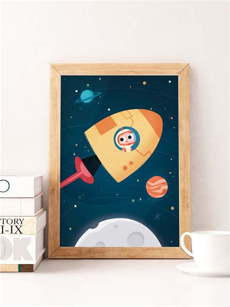 Want to create a kid's room that is worlds beyond average? Spaceship illustration, Space print, Nursery art, Kids ...