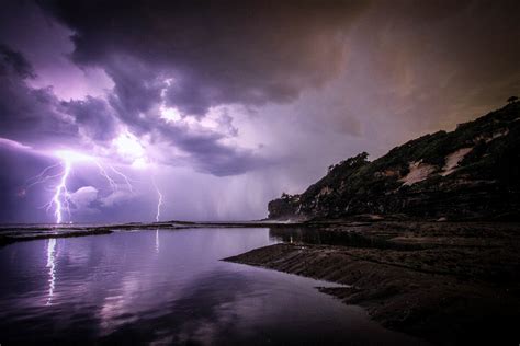 Purple Lightning Streaks At Sea Free Photo Rawpixel