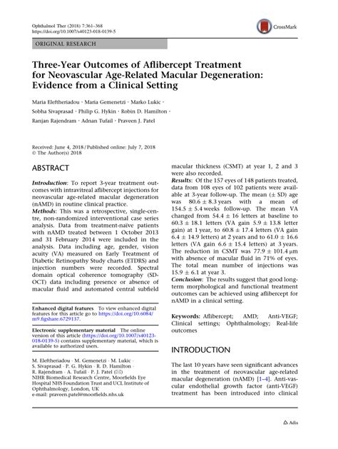 Pdf Three Year Outcomes Of Aflibercept Treatment For Neovascular Age