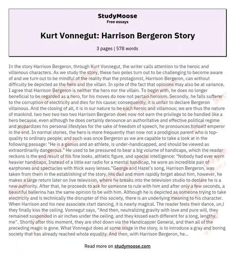 Kurt Vonnegut Harrison Bergeron Story Free Essay Example