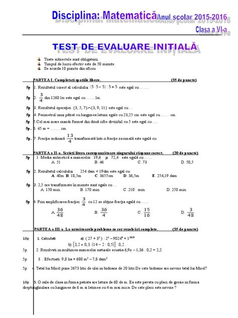 Teste Matematica Clasa 1