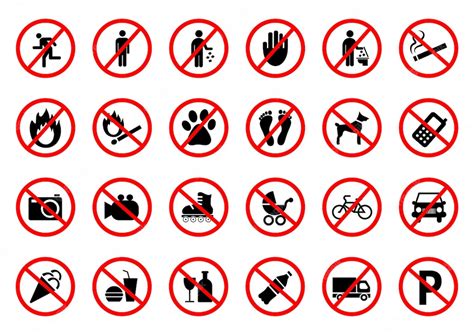 Gran Conjunto De útiles Signos Prohibidos Ilustración Vectorial