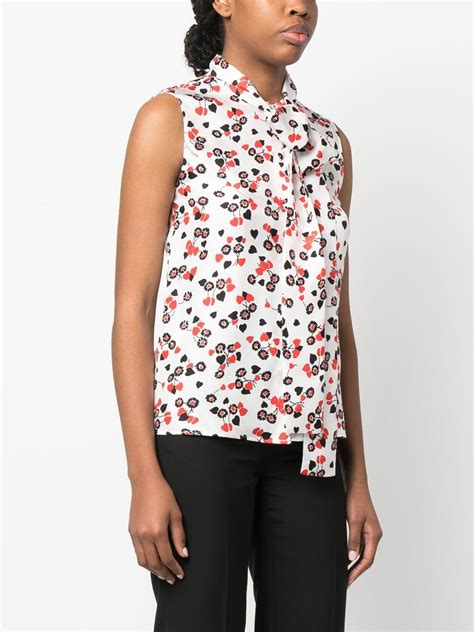 Moschino Floral Print Pussy Bow Collar Top Farfetch