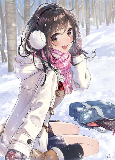 Hd Wallpaper Anime Anime Girls Snow Winter Brown Eyes Wallpaper