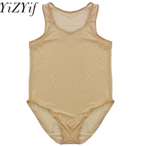 Buy Yizyif Sleeveless Mesh High Cut Thong Bodysuit Wetlook See Through Leotard