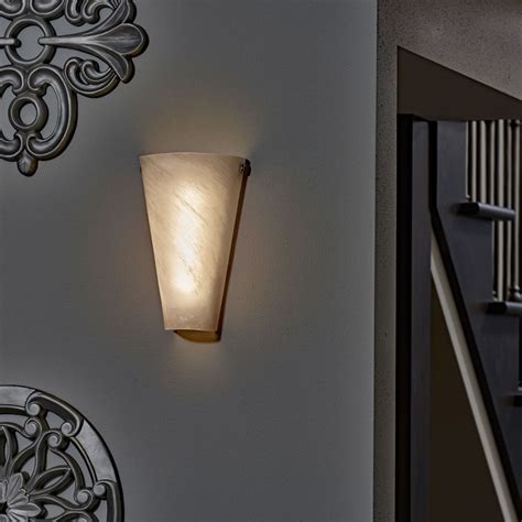 Battery Powered Wall Sconce Frosted Marble Conical Shade Indoor