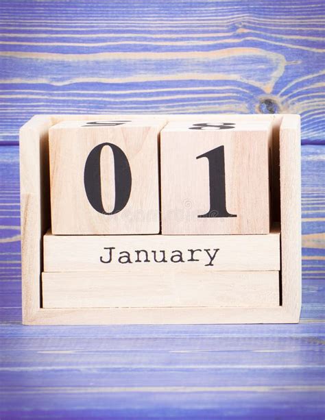 January 1st Date Of 1 January On Wooden Cube Calendar Stock Image