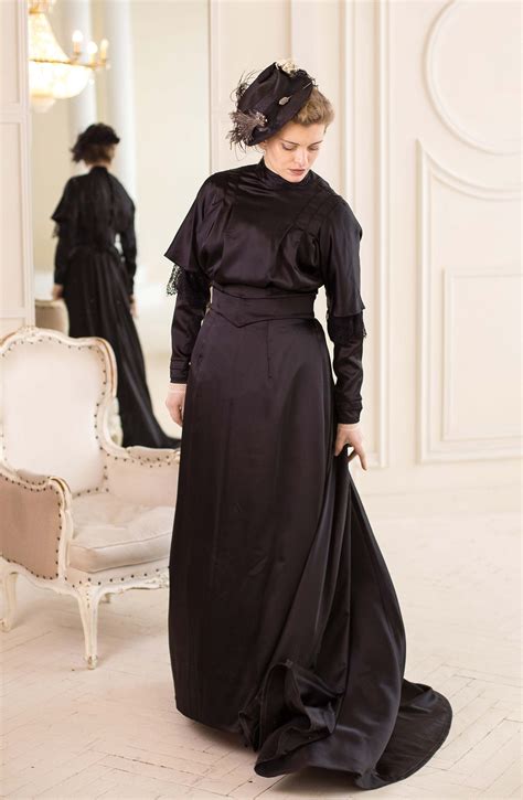 Edwardian Mourning Dress 1900s Black Satin Gown Sweden