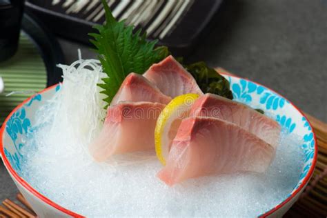 Greater Amberjack Kanpachi Sashimi Sushi Stock Image Image Of Sashimi