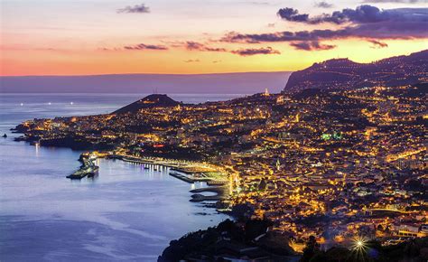 Aerial View Of Funchal By Night Madeira Island Portugal Photograph By
