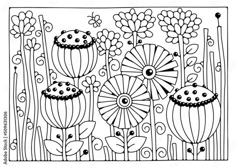 Magic Flower Garden Coloring Book Page Art Therapy For Children And