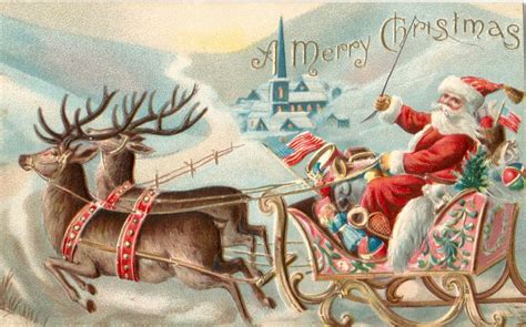 Antique Vintage Christmas Postcard Santa Claus Reindeer Etsy Merry Christmas Vintage