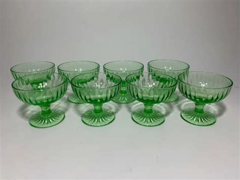 Hazel Atlas Ribbon Pattern Green Uranium Glass Sherbets Set Of S