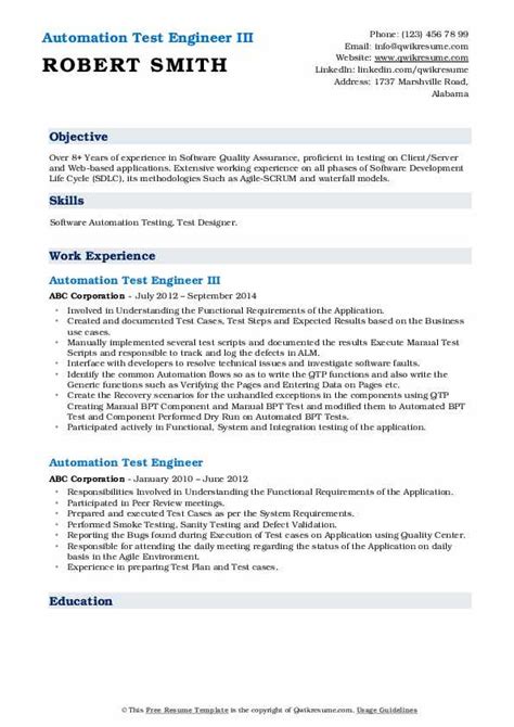 Automation Test Engineer Resume Samples Qwikresume