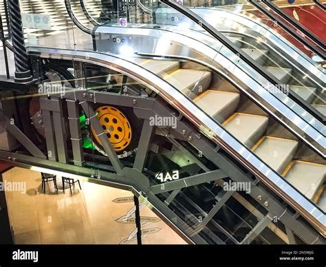 Escalator Device Inside A Modern Moving Staircase Lifting Transport