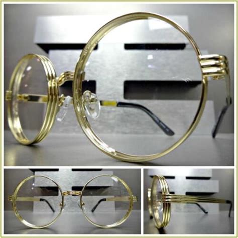 Men S Or Women Vintage Retro Style Clear Lens Eye Glasses Round Gold Metal Frame Ebay