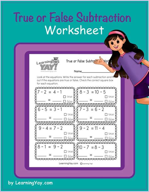 First Grade True Or False Subtraction Worksheet First Grade Math Worksheets Subtraction 1st