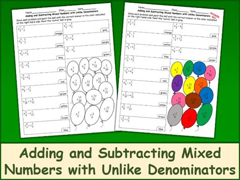 We write the answer as a mixed number because we were given mixed numbers in the problem. Adding and Subtracting Mixed Numbers with Unlike Denominators Color by Number | Teaching Resources