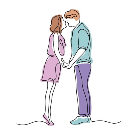 premium vector romantic couple kissing continuous line colourful vector illustration