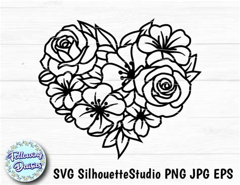 Flower Heart Svg Flowers Love Valentines Day Floral Etsy
