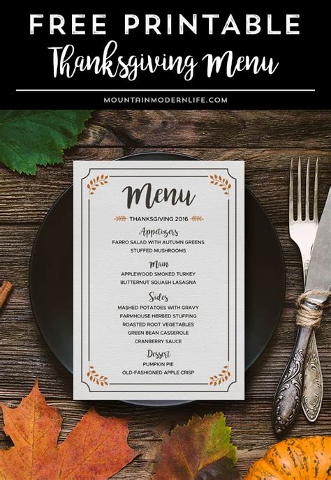 Free Printable Thanksgiving Menu Card Templates
