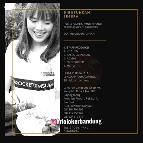 Informasi lowongan kerja terbaru dan valid untuk peluang kerja terbaik di kota bandung. DIbutuhkan Segara Pegawai Rocket Dimsum Bandung Maret 2020 ...