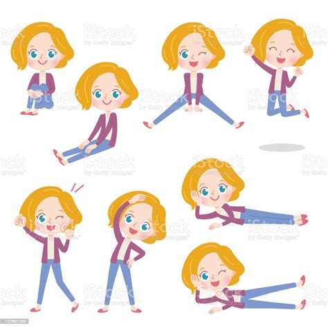Cute Type Blonde Momexercise Stock Illustration Download Image Now