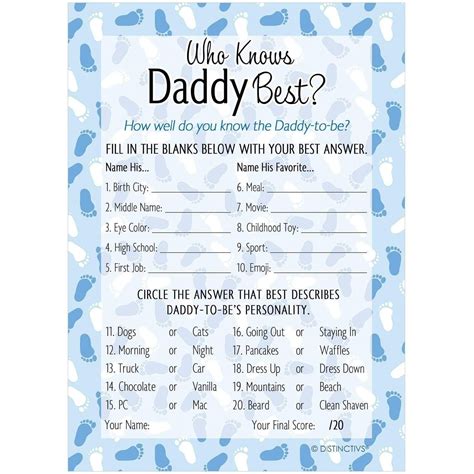 Who Knows Daddy Best Baby Shower Game Cards 20 Count It S A Boy In
