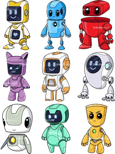 Cute Robots Collection Cartoon Vector Clipart Friendlystock