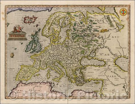 Historic Map Europe 1608 Abraham Ortelius Vintage Wall Art