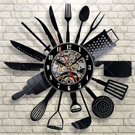 Cutlery Wall Clock Modern Design Spoon Fork Clock Kitchen Watch Vintage